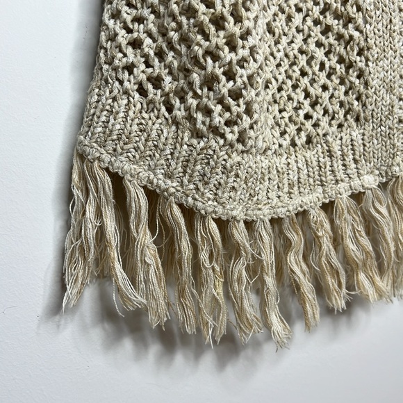 J. JILL Crochet Fringe Beachy Tassel Tie Coverup Open Resort wear Cardigan - Picture 5 of 14